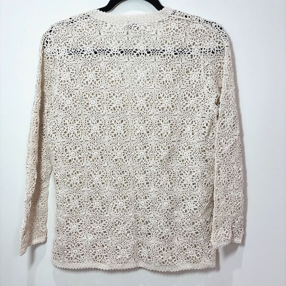 VTG Hand Crochet Ivory Cardigan Open Weave M Festival Boho 90s Y2K Cottagecore - Picture 6 of 9